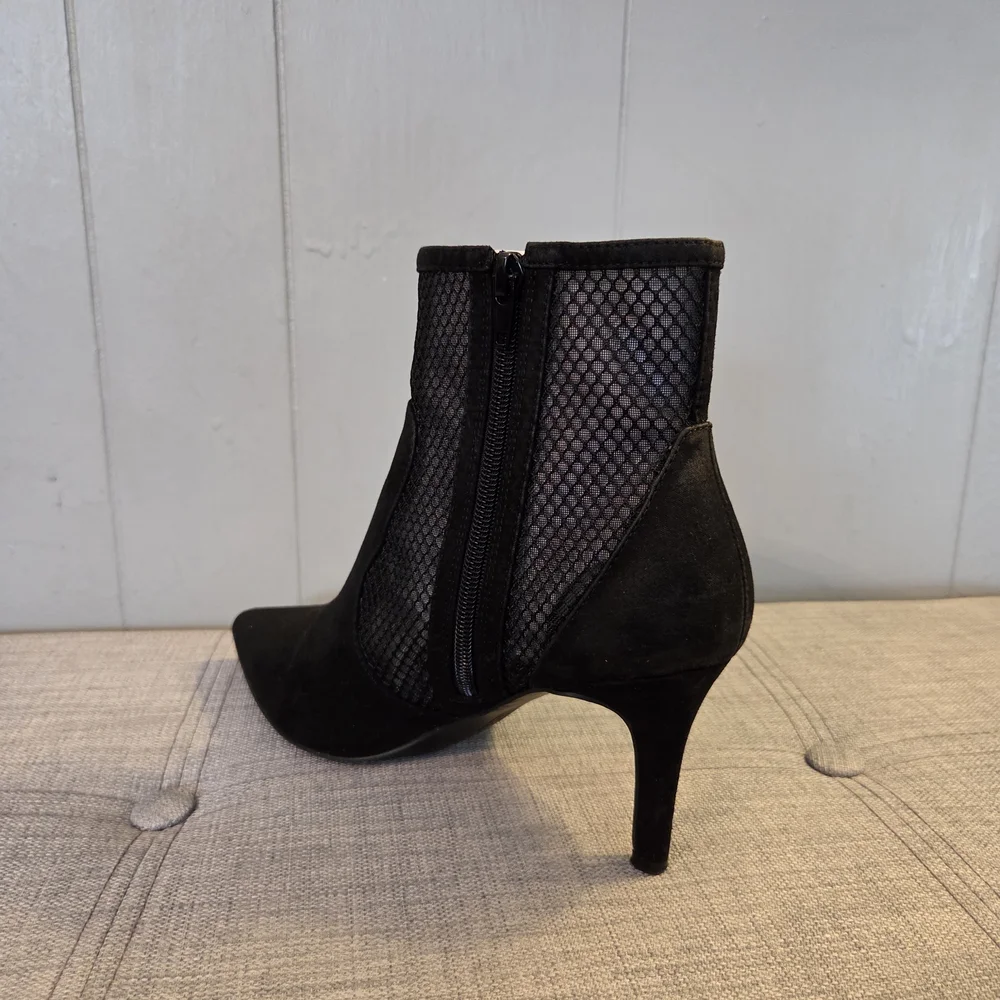 INC International Concepts Black Mesh Heeled Boots - Picture 2 of 5